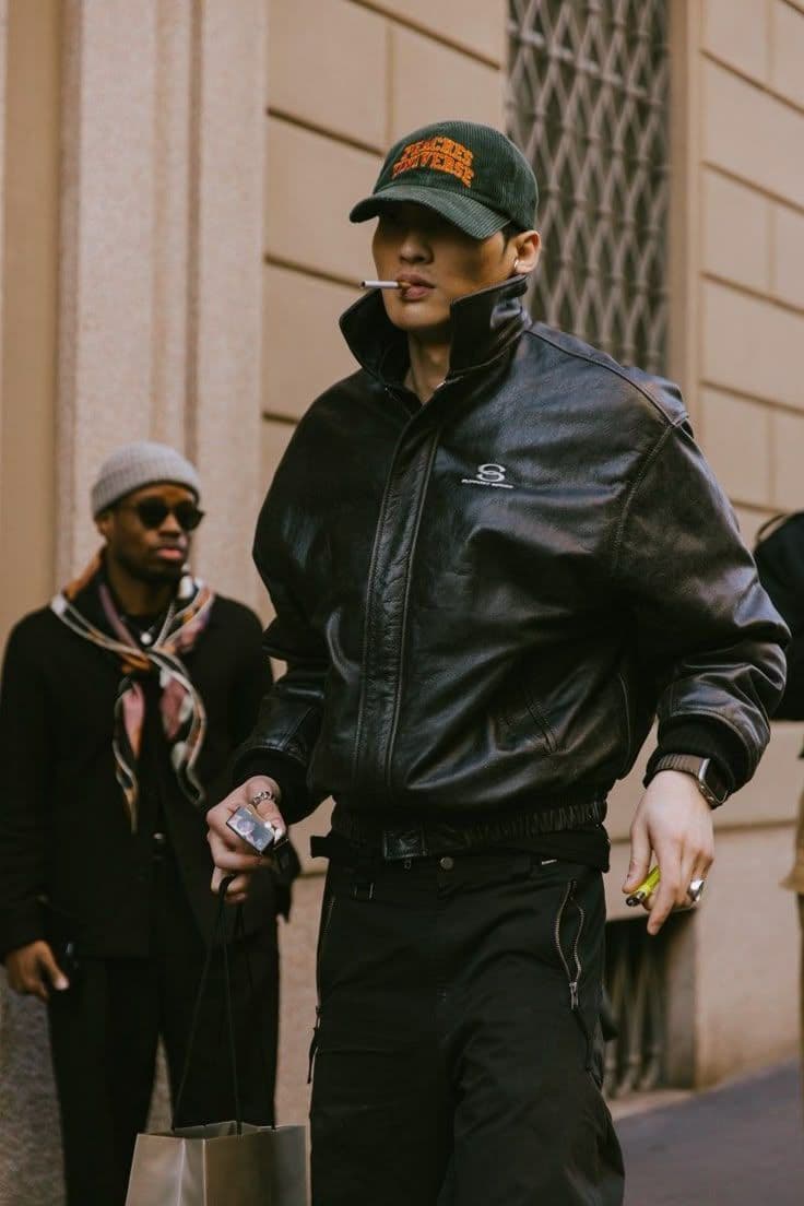 Leather Bomber + Corduroy Cap